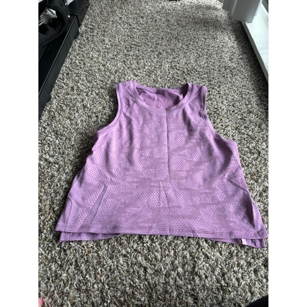 Lululemon Train to Be Tank Top Purple Camo Perforated Seamless Athletic Crop